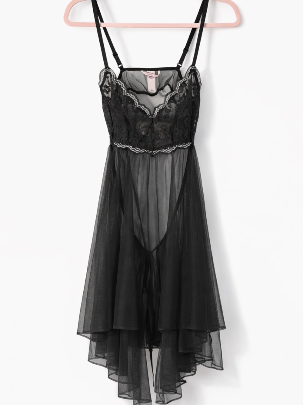 Victoria's Secret Black Lace Sheer High-Low Chemise